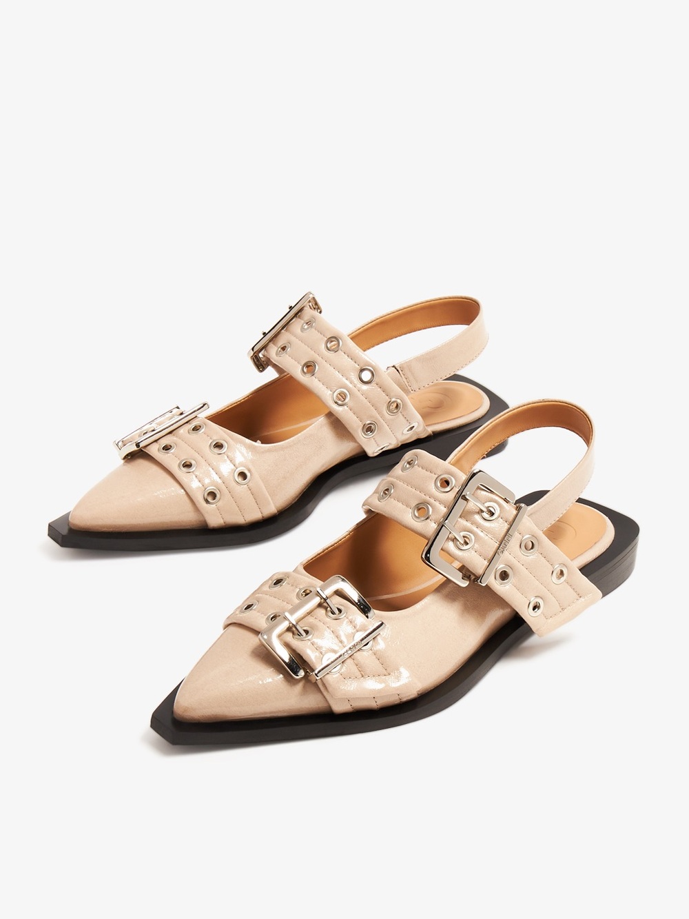 Ganni Beige Buckle Ballerinas